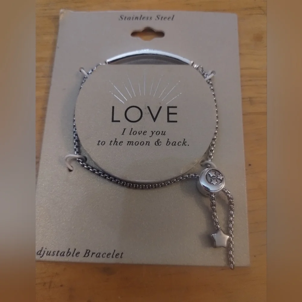 New Stainless Steel Adjustable Bracelet with Star Charm I Love You To The Moon